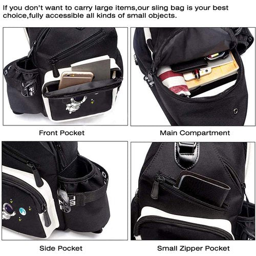 FEWOFJ Sling Bag for Boys with USB, Small Chest Pack with Side Pocket, Travel Shoulder Backpack(Astronaut)