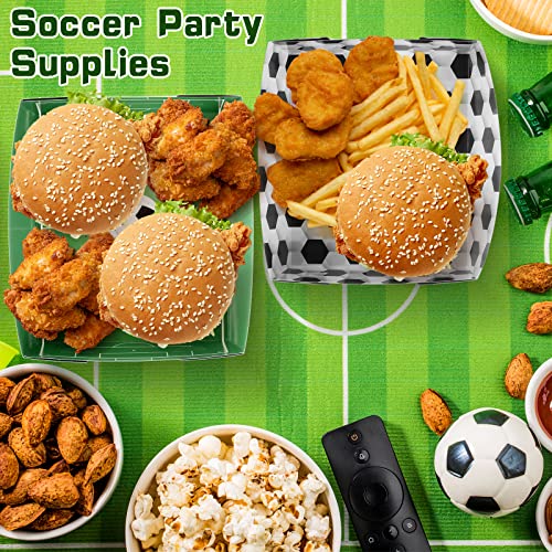 36 Pack Soccer Party Favors Large Soccer Paper Trays, 8.5x7.5 Inch, Waterproof & Microwave Safe - Soccer Themed Disposable Food Boats