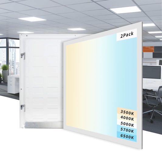 2 Pack 2x2 LED Flat Panel Light, 5 CCT 5 Power Modes Adjustable LED Ceiling Lights, 40W/5000LM Recessed Drop Ceiling Lights Fixtures, 0-10V Dimmable Troffer Light for Office/Home-ETL, FCC, CE