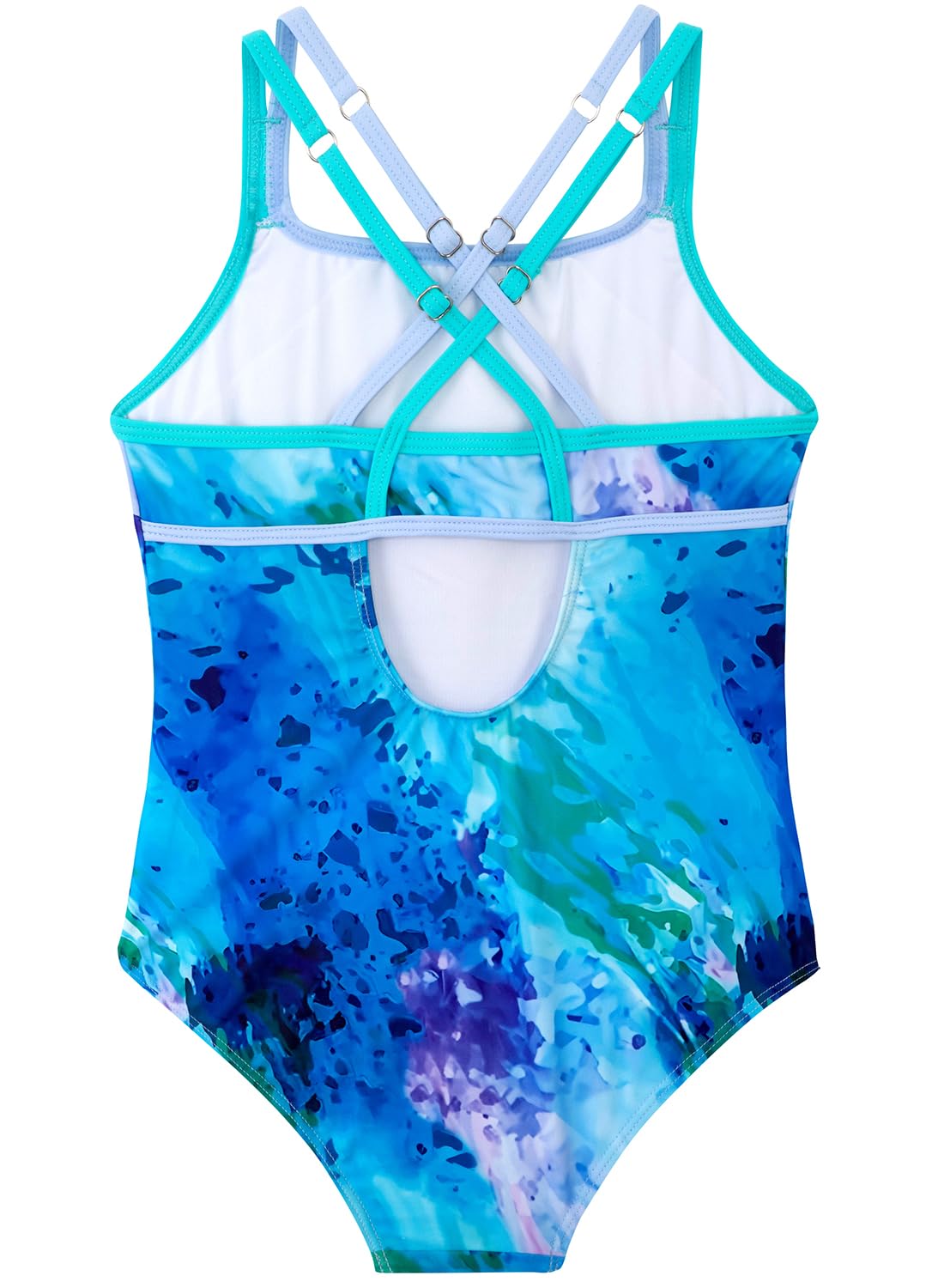 Belovance Girls Swimsuits One Piece Athletic Bathing Suit Size 9 10 Double Adjustable Straps Back Cutout Sporty Color Block Kids Children Pool Beach Swimwear Quick Dry (Aqua Green, 9-10 Years)