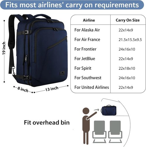 MATEIN Weekender Backpack - Large Capacity Travel Backpack with Expandable Design | Blue