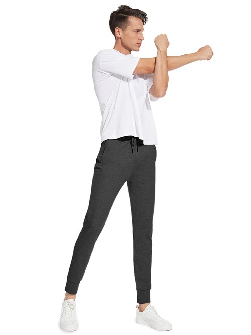 SEVEGO Men's 34" Tall Inseam Lightweight Cotton Joggers Extra Long Sweatpants Athletic with Zipper Pockets Charcoal, L