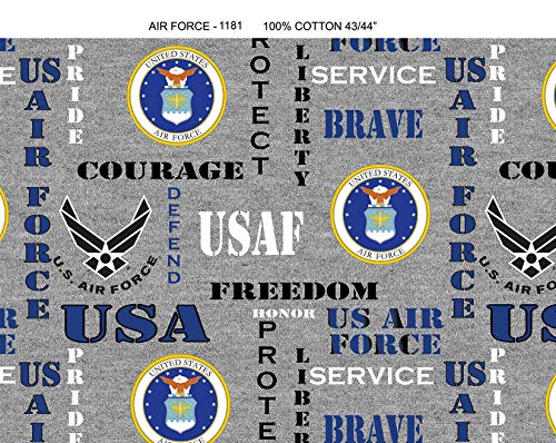 Military Cotton Fabric with Heather Grey Background - Sold by the Yard