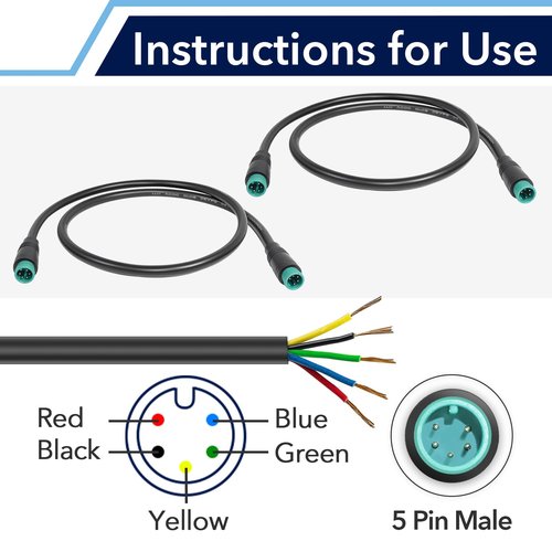 CuraceQ 2PCS 5 Pin Male to Male Ebike Extension Cable for Julet, Compatible with Expand Ebike Light and Twist Throttle, Ebike 5 Pin Display Extended Cable