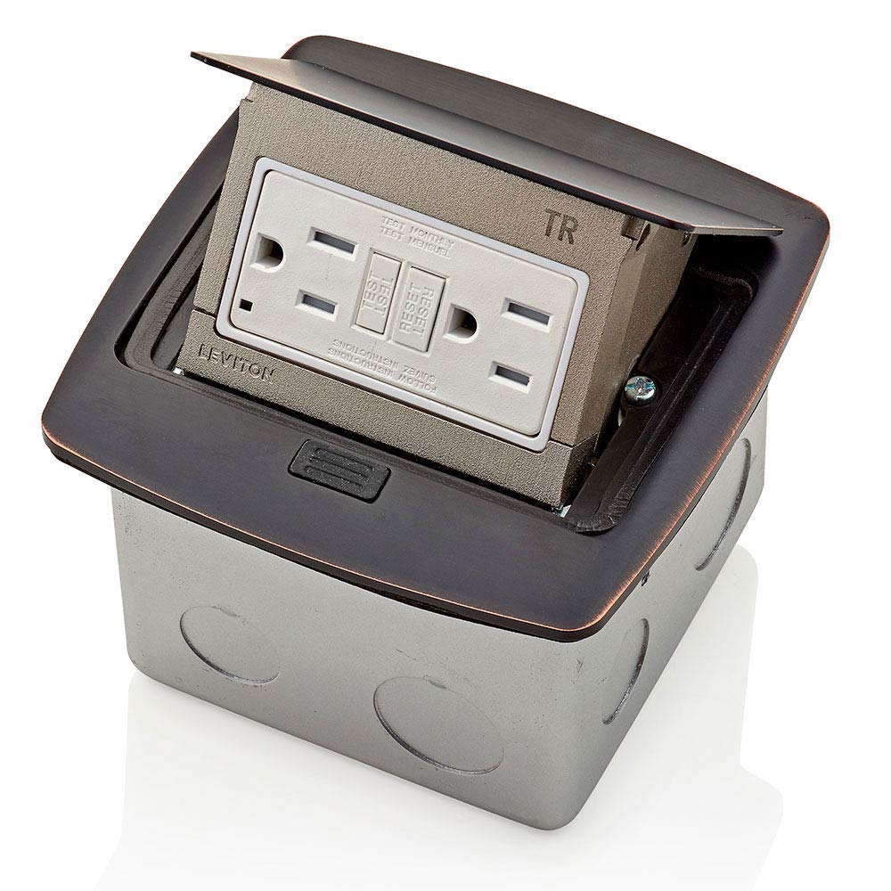 Leviton Pop-Up Floor Box with 15 Amp, Tamper-Resistant Self-Test GFCI Outlet, PFGF1-BZ, Bronze