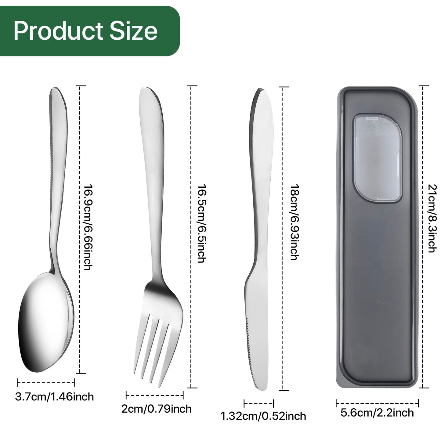 HMDZMR Travel Utensils with Case, 4pcs Stainless Steel Knives Spoons and Forks Set, Reusable Cutlery Set for Camping Picnic Hiking Office