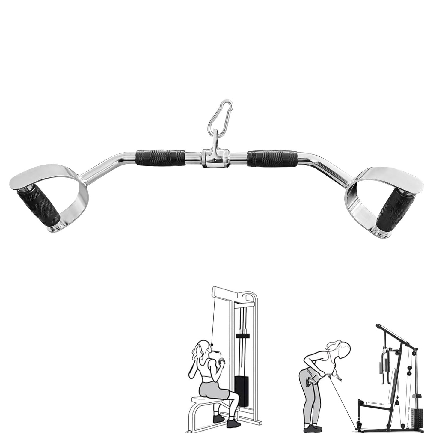 powerfeng LAT Pulldown Bar Press Down Bar Heavy Duty Cable Machine Attachments V-Shaped Bars with Rubber Handgrips for Gym Home