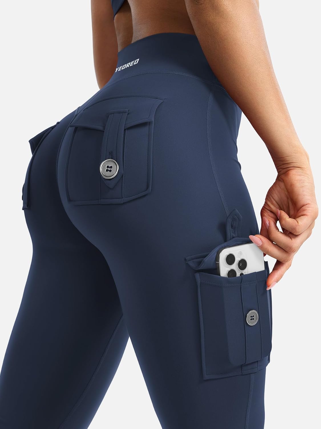 YEOREO CoreFlex Women's High-Waisted Flare Leggings - Hidden Pockets & No Front Seam | Cargo Gym Yoga Pants
