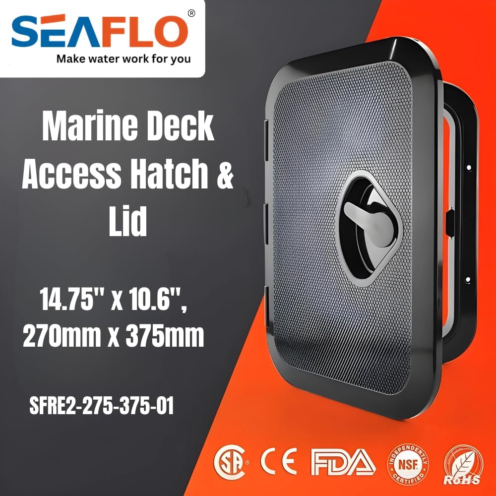 SEAFLO Marine Boat Deck Access Hatch - Rectangular Design with Lock & Key | White/Black Finish
