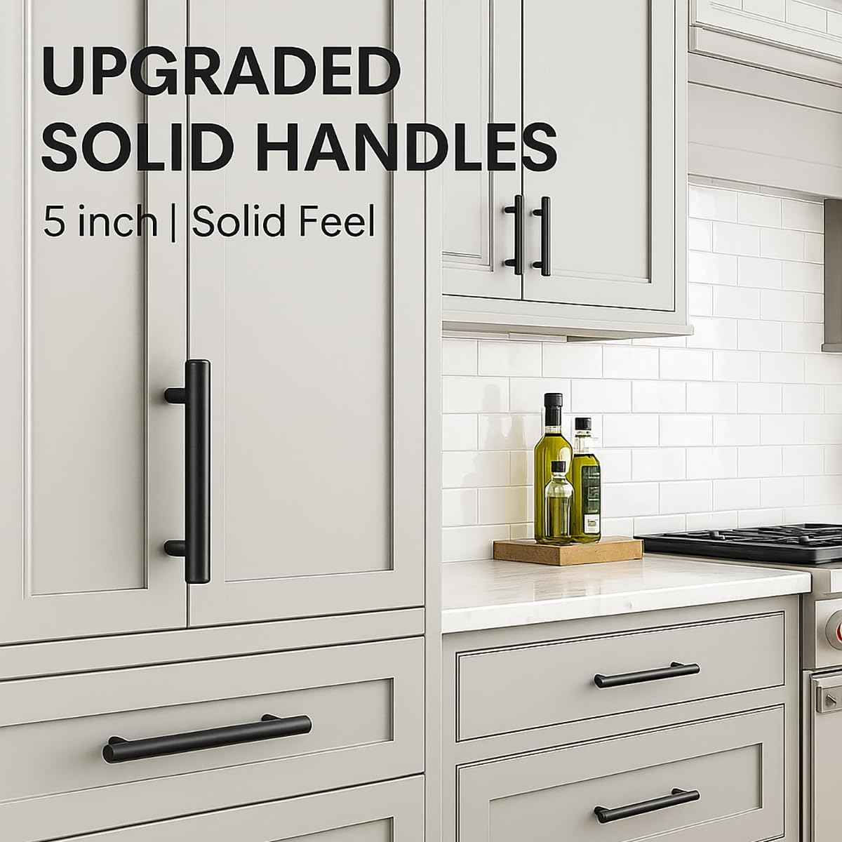 Rovanboao 35 Pack | Matte Black Kitchen Cabinet Handles Stainless Steel Drawer Pulls Cupboard Vanity Dresser Hardware 5 Inch Length, 3 Inch Hole Center