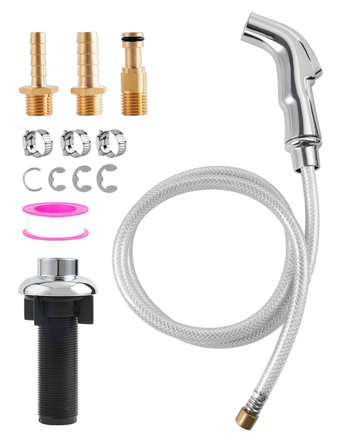 Hygie Rinse Universal Kitchen Sink Faucet Sprayer Head Attachment Compatible with Moen Faucet Sprayer Replacement, Kitchen Sink Side Sprayer with Transparent Hose/Holder, Chrome