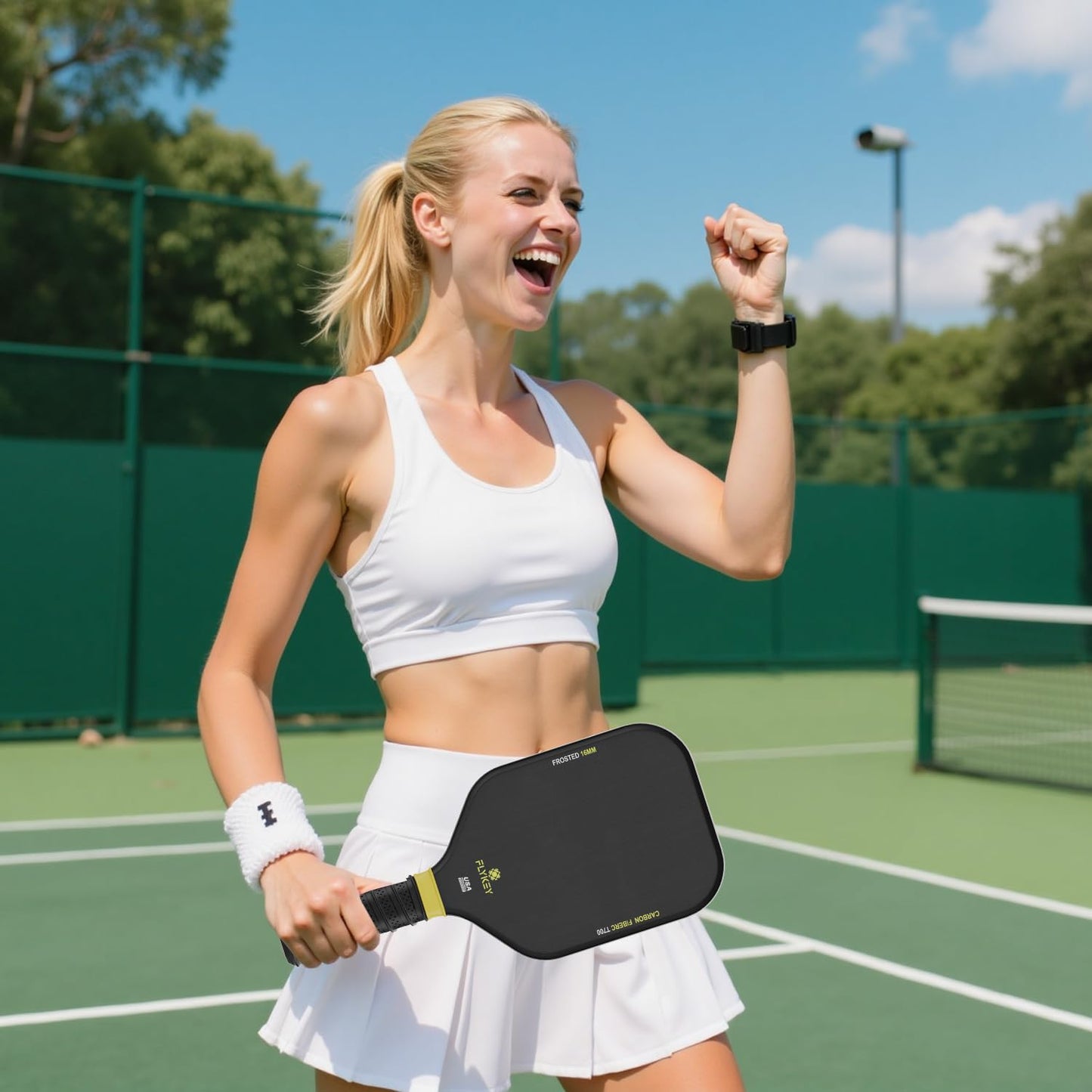 FLYKEY Pickleball Paddles, T700 Carbon Fiber Pickleball Paddle with a 16mm Shark Power Polymer Core, USAPA Approved Pickle Ball Paddle, Strong Spin and Power Surface,Strong Shock Absorption
