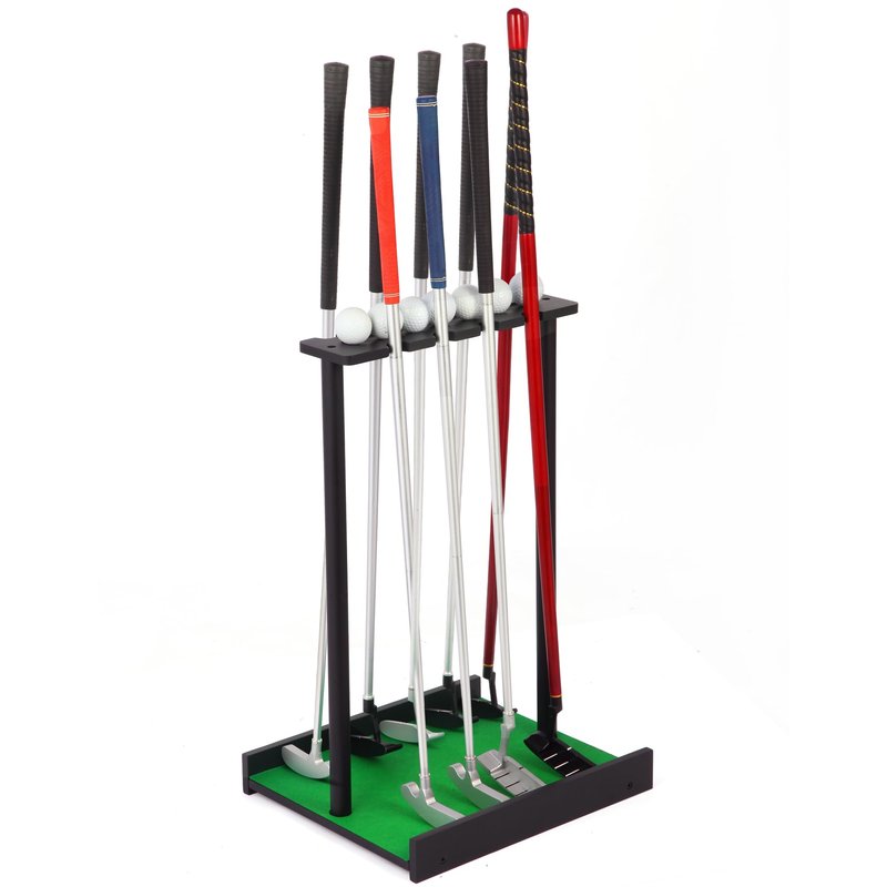 Xnwouco Golf Putter Stand for 9 Clubs & 7 Balls, Solid Wood Golf Club Rack, Golf Club Organizer Floor Stand, Golf Club Holder | Rustic Modern Design for Home, Office, Golf Course Accessories