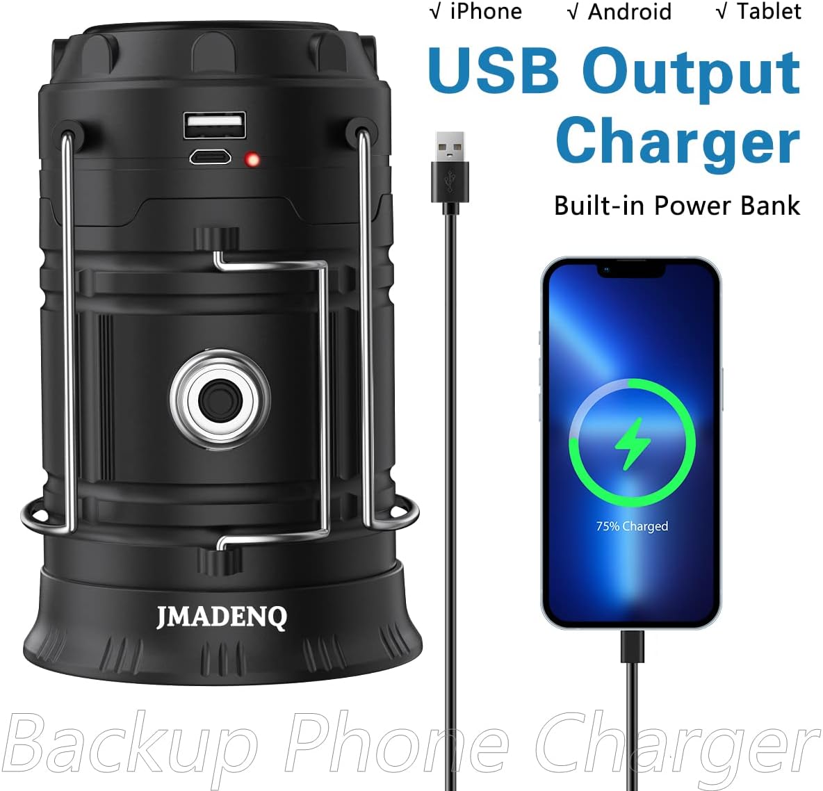 Skiennix Solar Lantern Flashlights - USB Rechargeable LED Camping Lights | Portable & Collapsible for Emergencies (2 Pack)