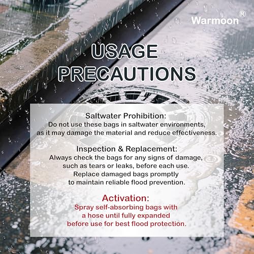 Warmoon 10ft Self-Absorbing Flood Barriers - Ideal for Home Doorways, Garage Floors & Commercial Entrances, Quick Water Activation (10ft (Pack of 1))