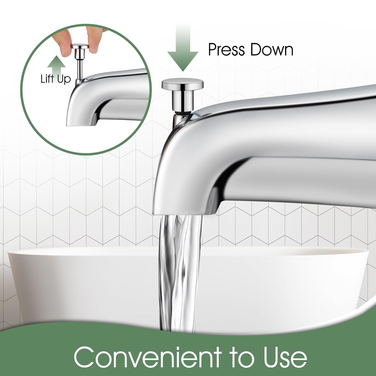 Bathtub Faucet Replacement with Diverter,Easy to Install American Standard Tub Spout for 1/2" Copper Water Tube with Install Tool (Chrome)