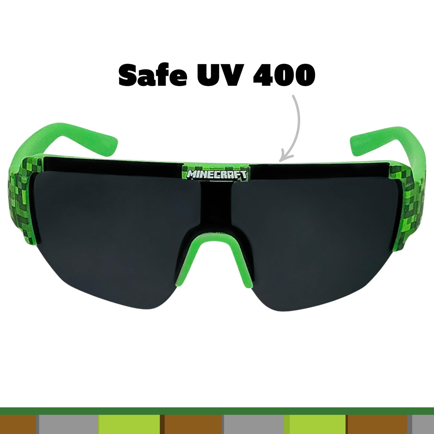 ARKAID Official MINECRAFT Boys Sunglasses | Large Sports Wrap | UV 400 | One Size Fits Most Kids