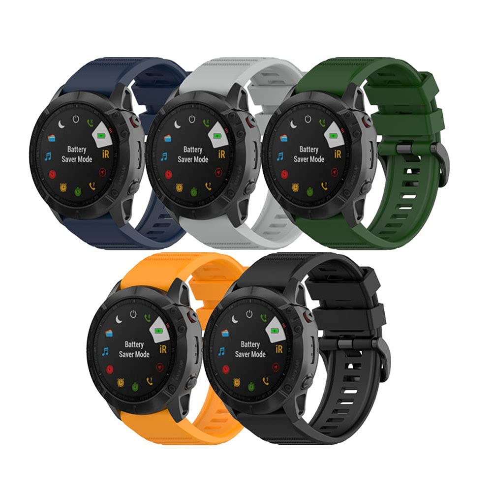 Compatible for Garmin Fenix 6X/6X Pro, 26mm Width Silicone Strap WatchBand Replacement for Garmin Fenix 6X/fenix 6X pro/Fenix 5X/Fenix 5X plus/Fenix 3 HR/D2 Charlie/D2 Delta PX/Descent MK1 (5 Colors)