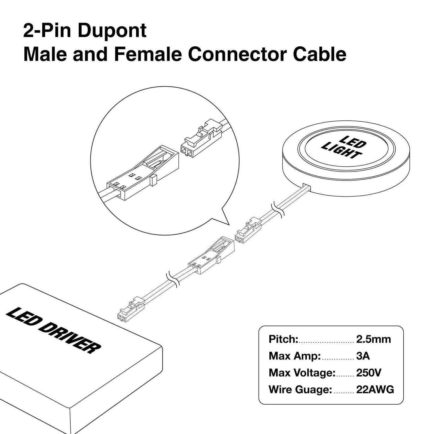 KOMIGAN 4 Pack 5 Meter (16.4ft) 2-PIN Dupont Terminal Male and Female Extension Cable for LED Lights