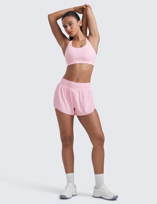 CRZ YOGA Naked Feeling Strappy Padded Sports Bras for Women - Fitness Workout Top Criss Cross Back Yoga Cami Strawberry Pink Medium