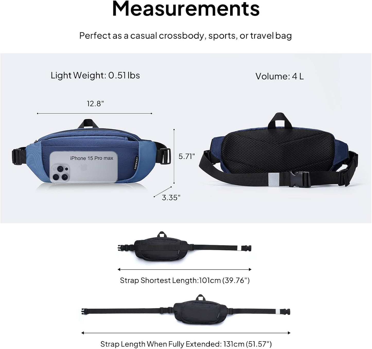 TOPEAST Fanny Pack - 4L Large Capacity Water-Resistant Sling Bag with Hidden Bottle Pocket | Adjustable for Hiking, Running, Travel