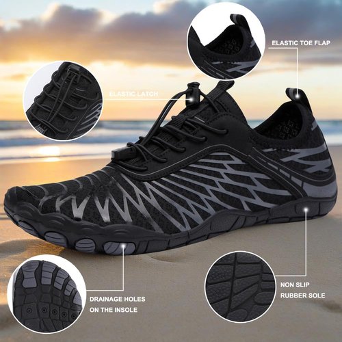 Hike Barefoot Shoes Womens Men,Unisex Barefoot Water Shoes Breathable, Anti-Slip Hiking Footwear for Athletic Wide Toe Shoe Footwear for Hiking, Walking, Running, Yoga, and Water Sports Black Gray