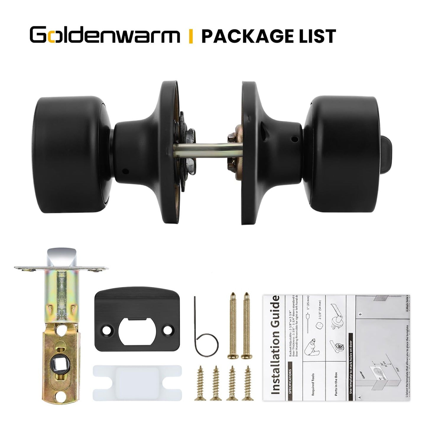 goldenwarm Black Door Knobs Interior, Privacy Door Knob Black Door Knobs Interior Bulk Matte Black Privacy Door Knobs for Bedroom or Bathroom (8 Pack)