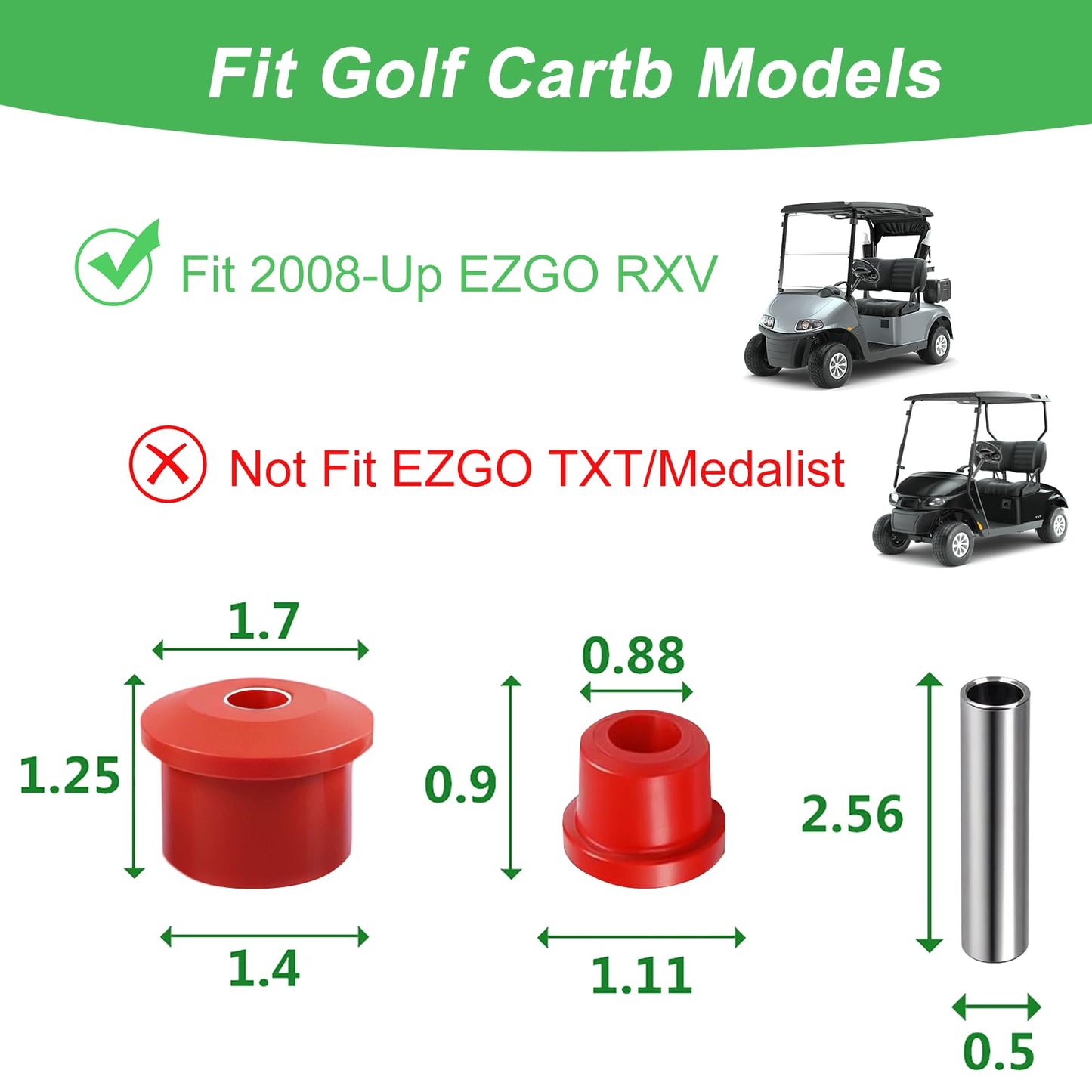 Cartalia Golf Cart Rear Leaf Spring Shackles Polyurethane Bushings and Sleeves for 2008-Up EZGO RXV Electric and Gas Models, GolfCart Suspension Bushing Kit Replace Parts 620160 624030 620161 - Red