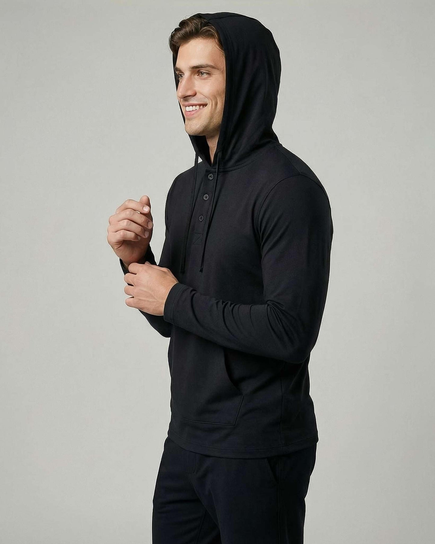 Real Essentials 3 Pack: Men's Cotton Henley Pullover Hoodie Lightweight Casual Long Sleeve Hooded Sweatshirt- Set 6, M