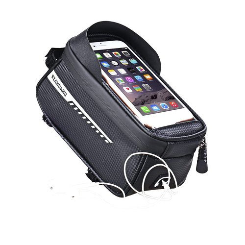 CFIKTE Bicycle Bag Bicycle Accessories-Waterproof Mountain Bicycle Front Frame Bag-Phone Holder for Bike,Bike Accessories with Sensitive Touch Screen and Earphone Hole, for Cell Phones Under 6.5"