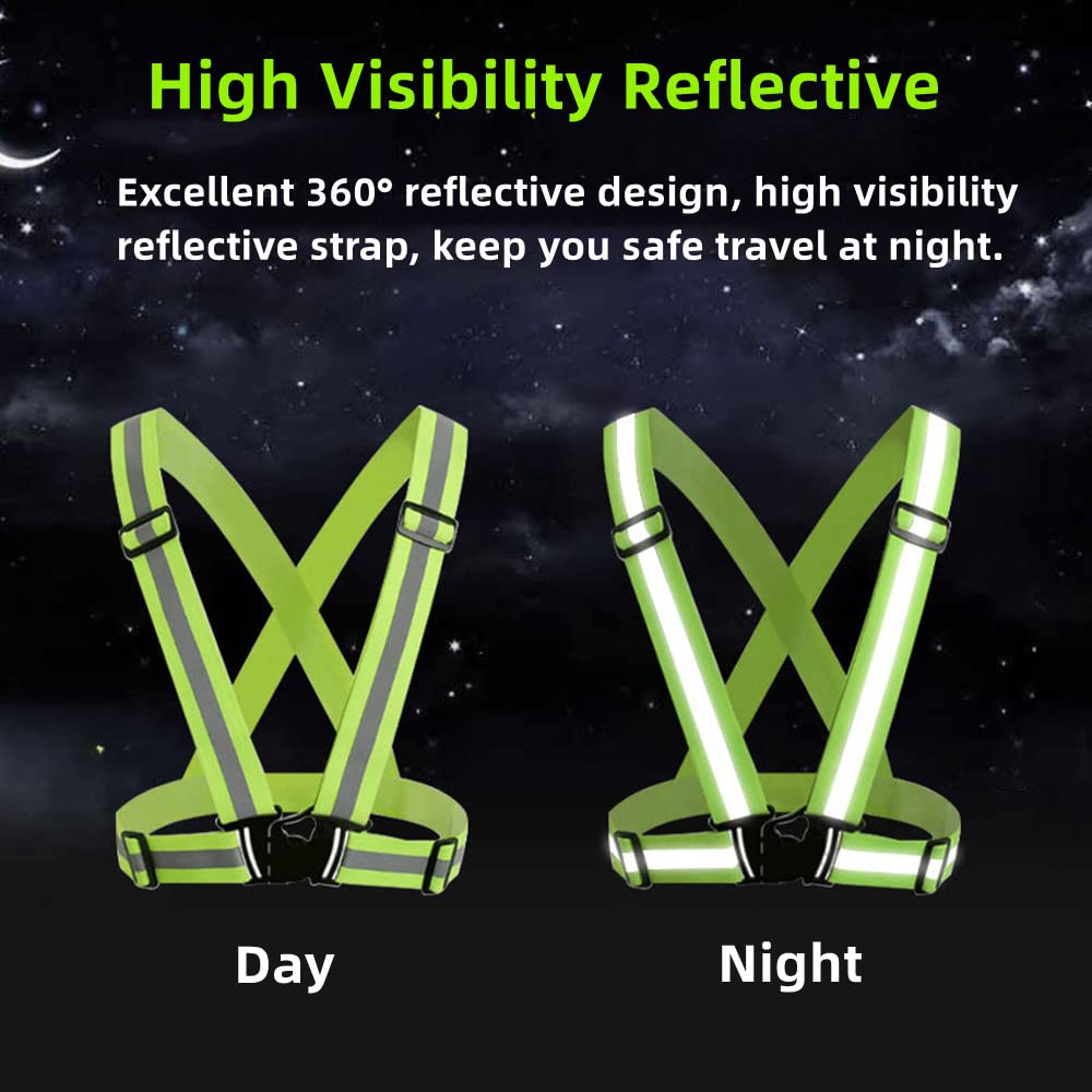 YUNLOVXEE Reflective Strap Safety Vest Gear - 2-10 Pack Adjustable High Visible Reflective Running Gear for Women Men Night (Orange x2)