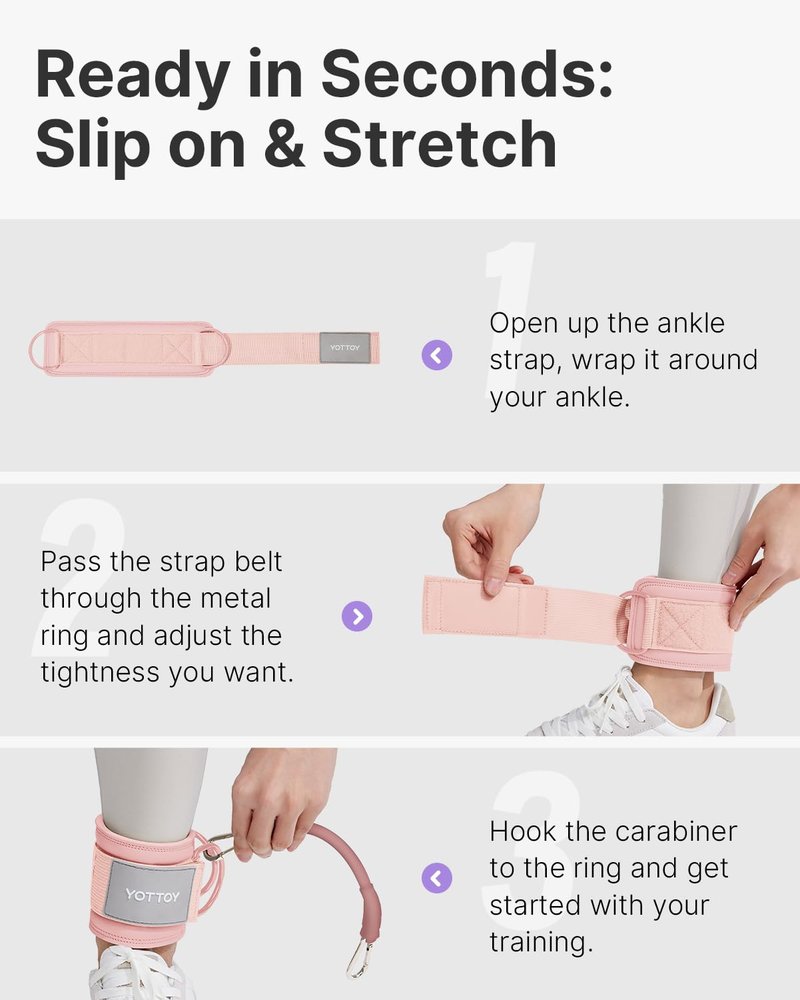 YOTTOY Ankle Resistance Bands with Cuffs, Adjustable Ankle Straps for Leg & Glute Workout, Butt Exercise Bands for Cable Machines Women, Perfect for Hip Fitness & Booty Training (Pink)