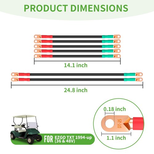10L0L Golf Cart Battery Cables 4 Gauge for 36v & 48v EZGO TXT 1994-UP, AC/DC Wire Welding Battery Pure Copper Flexible Cable (14 inch x 5pcs, 25 inch x 2pcs)