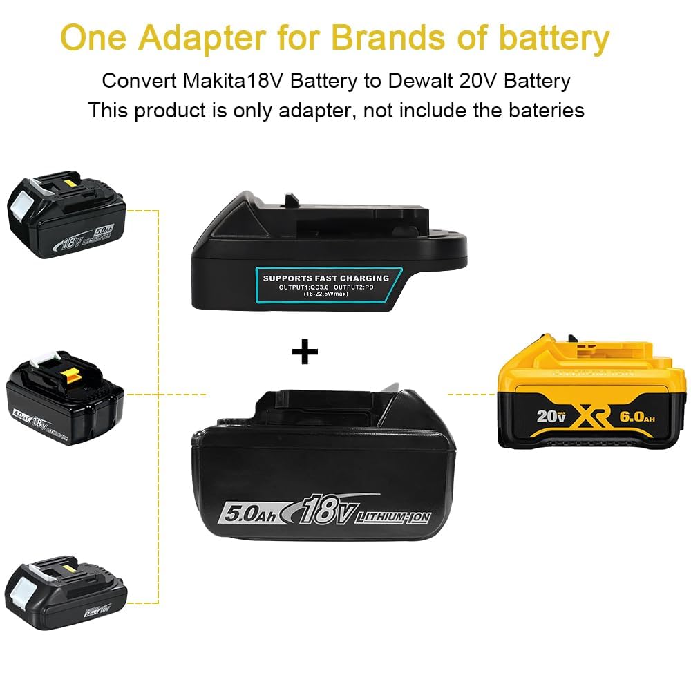 ZLWAWAOL MT20DL Battery Adapter Converter for MT to DW Battery, for BL1830 18V Lithium Batteries Convert to DW 20V DCB206 DCB204 DCB200 Battery for DW 20V Cordless Power Tools