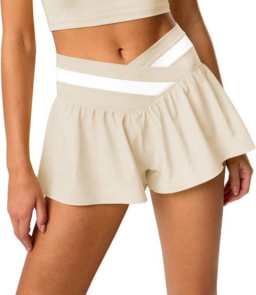 Hragc Women's High-Waisted 2-in-1 Running Shorts - Flowy Butterfly Design with Pockets