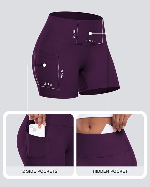 CHRLEISURE Women's High Waisted Biker Yoga Shorts - 5 Inch Tummy Control with Pocket