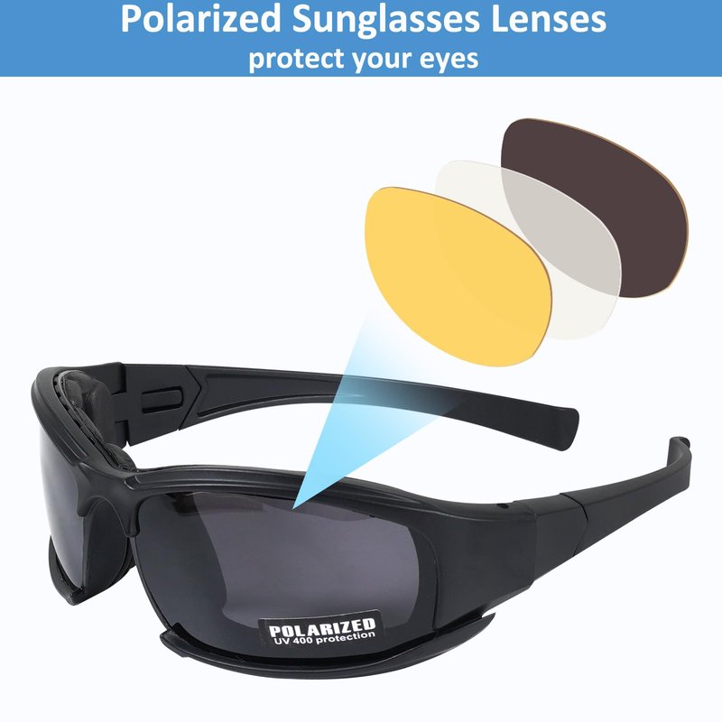 Unifizz X7 Army Sunglasses Military Tactical Goggles Polarized Lens Glasses Unisex Black with 4 Lens kit For Training