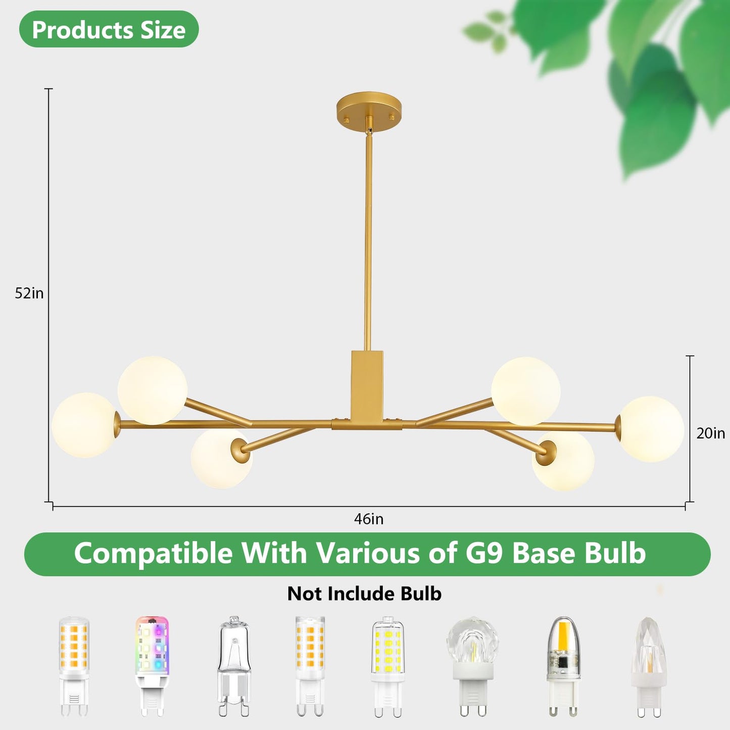 3WWWUEE Modern Gold Sputnik Island Light, 6-Light Glass Linear Chandelier for Dining Room, 46'' Ceiling Pendant Light Fixture with Globe Lampshade, Large Hanging Lamp Over Table, Bar, G9 Base