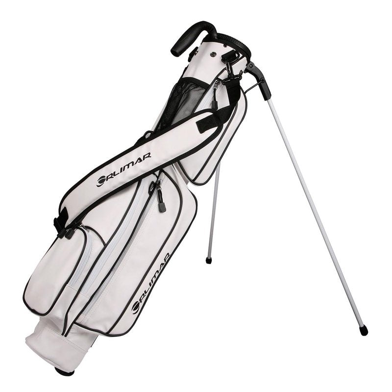 Orlimar Pitch 'N Putt Elite Synthetic Leather Sunday Golf Bag with Stand for Men & Women, White/Black, Small Lightweight Par 3, Driving Range Golf Bag for a Few Clubs Carry Handle Rain Hood Cover