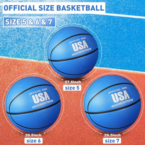Libima 4-Pack Size 5 Basketballs with Pump - Yellow, Green, Blue, Orange