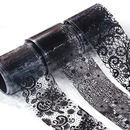 10 Rolls Black Lace Holographic Nail Foil Transfer Stickers - Colorful