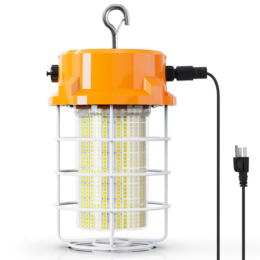 100W LED Temporary Work Light 15000lm Construction Lights 5000K Temp Light, Temp Work Lights Stainless Steel Guard Sturdy Hook Hanging for Outdoor Indoor High Bay Fixture Mine Workshop Jobsite