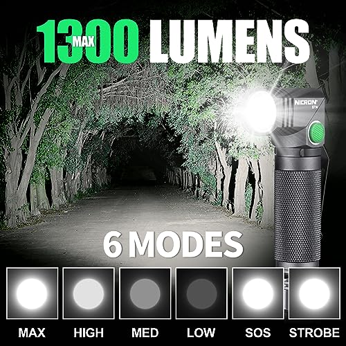 1300 Lumens Rechargeable Magnetic Flashlight, 6 Modes LED 90 Degree Flashlight Twist IP65 Waterproof High Bright EDC Pocket Torch, Tactical Flashlight for Camping, Emergency, Repair, Outdoor