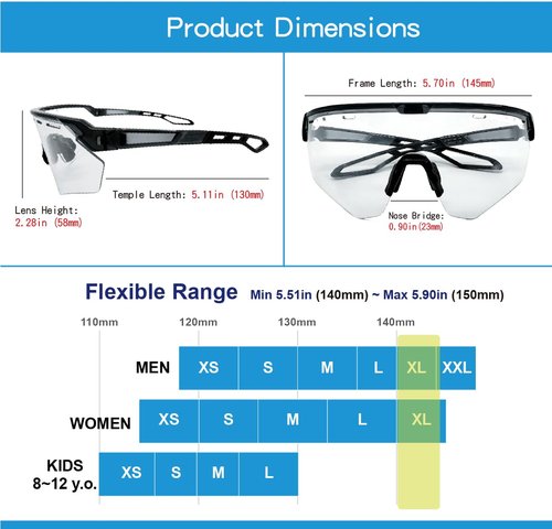 Eaglens Outdoor Sports PC photochromic and extra mirror lens wrap around Cycling Sunglasses for Men & Women TR90 Frame UV Protection, E2157y-ry-01