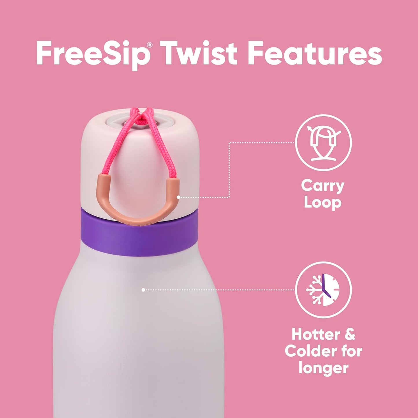 Owala FreeSip Twist Insulated Stainless Steel Water Bottle - BPA-Free, 24 oz, Pink/Purple for Sports & Travel