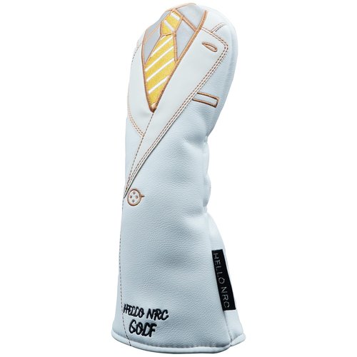 Gbourly Embroidery Pattern Suit Golf Club Hybrid Head Cover Thick PU Leather and Soft Lining Clubs Headcovers, White