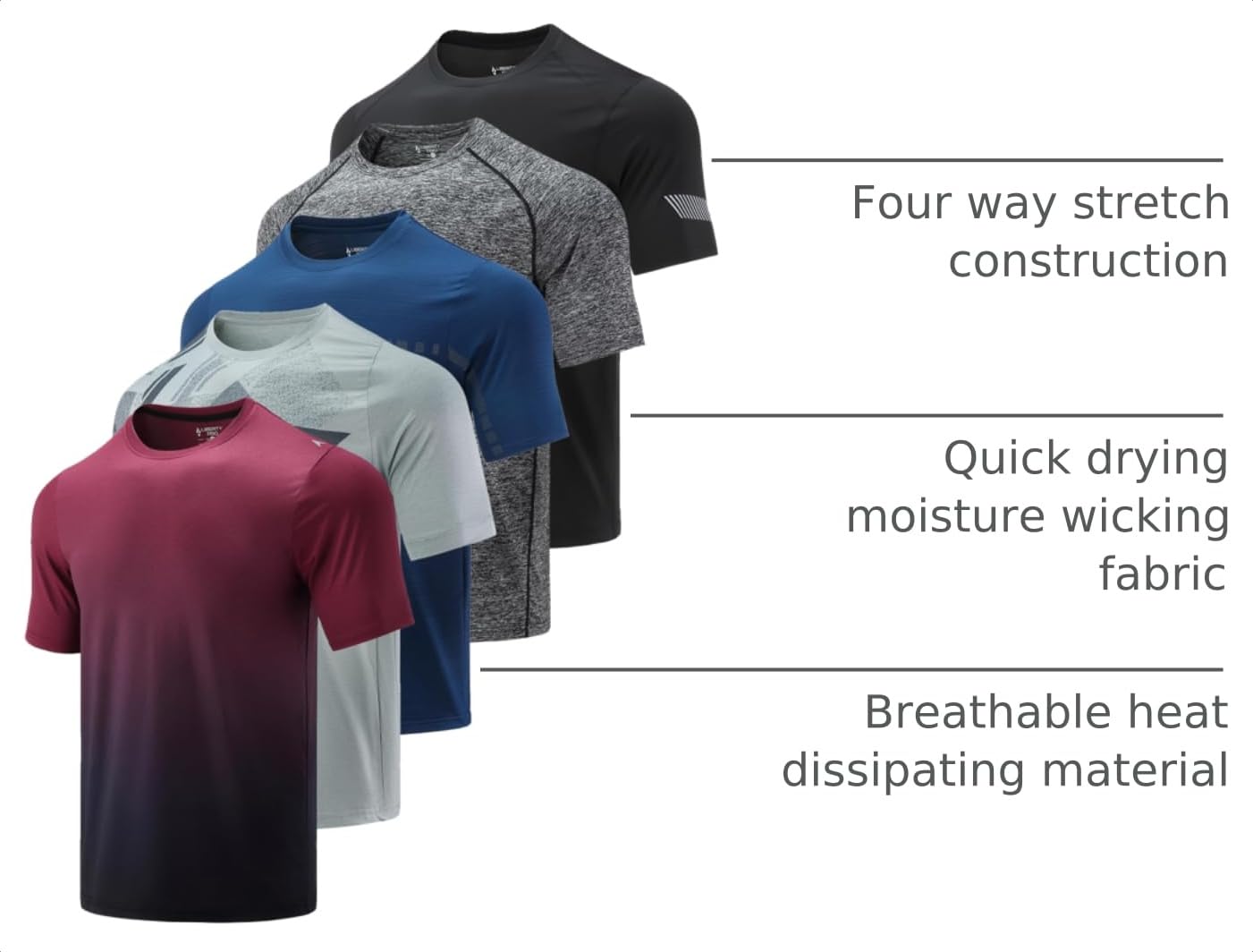 5 Pack Men’s Active Quick Dry Crew Neck T Shirts | Athletic Running Gym Workout Short Sleeve Tee Tops Bulk (Set 3, Medium)