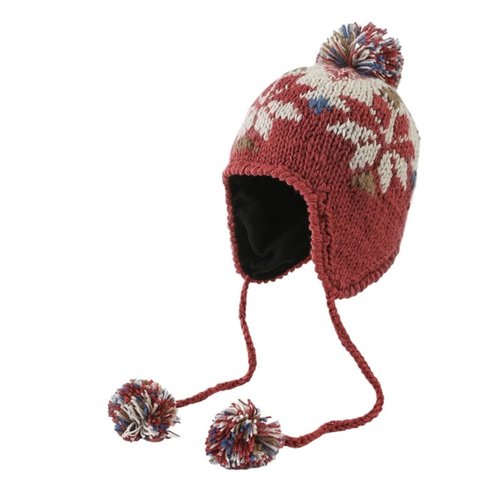 AOMEXAGA Women Cute Beanie Hat with Pom Warm Ski Snow Ear Flaps Snowflake Fair Isle Pattern Crochet Hats with Fleece Lined (One Size,Red)