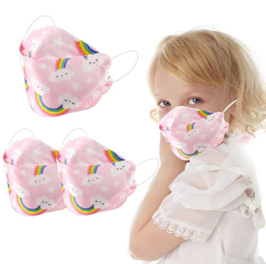 Face Mask for Kids 50 PCS, 4 Layer Disposable Face Masks with Designs for Children, Cute Face Masks, Clouds Print