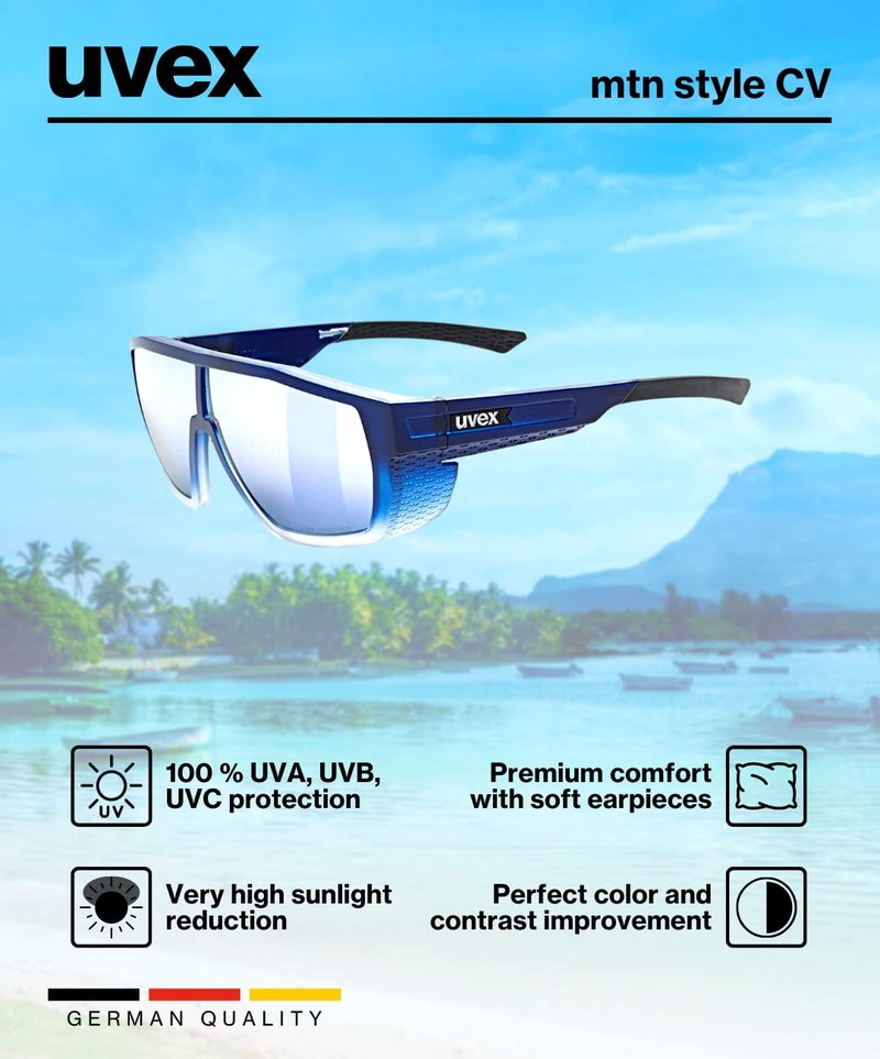 uvex contrast enhancing sports sunglasses for hiking/running/cycling with UV protection, for women & men, mtn style CV, Blue Matt Fade/Blue, one size